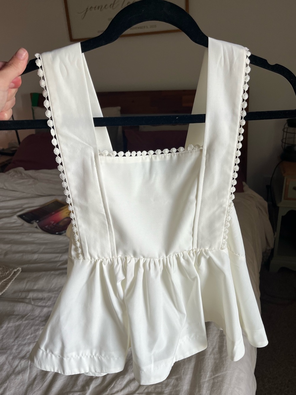 HEYSON White Pom Pom Trim Babydoll Tank Top Size Small NWT